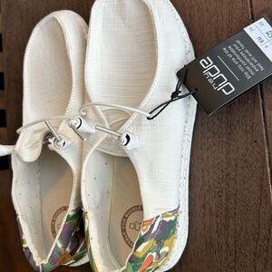Hey Dude White Canvas Shoes with Colorful Accents